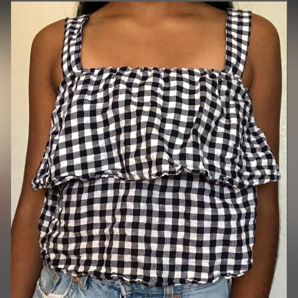 Madewell Tops - Madewell Gingham Sleeveless Top Linen Blend Size Small